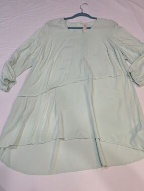 Melissa McCarthey 1X Seven Light Mint Green Tunic Dress Babydoll tiered high-low
